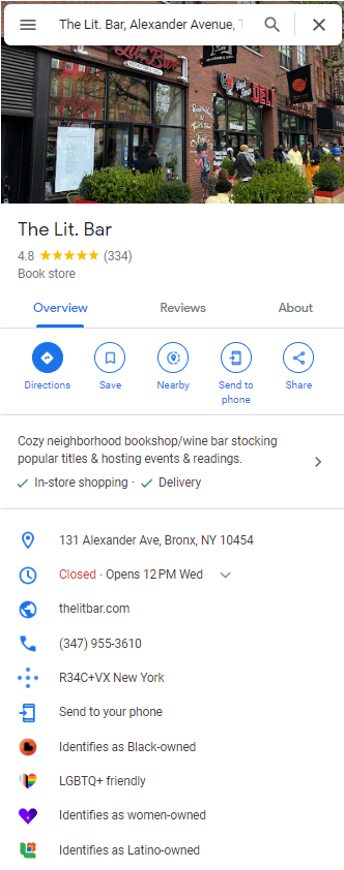 The Lit Bar Google Maps listing